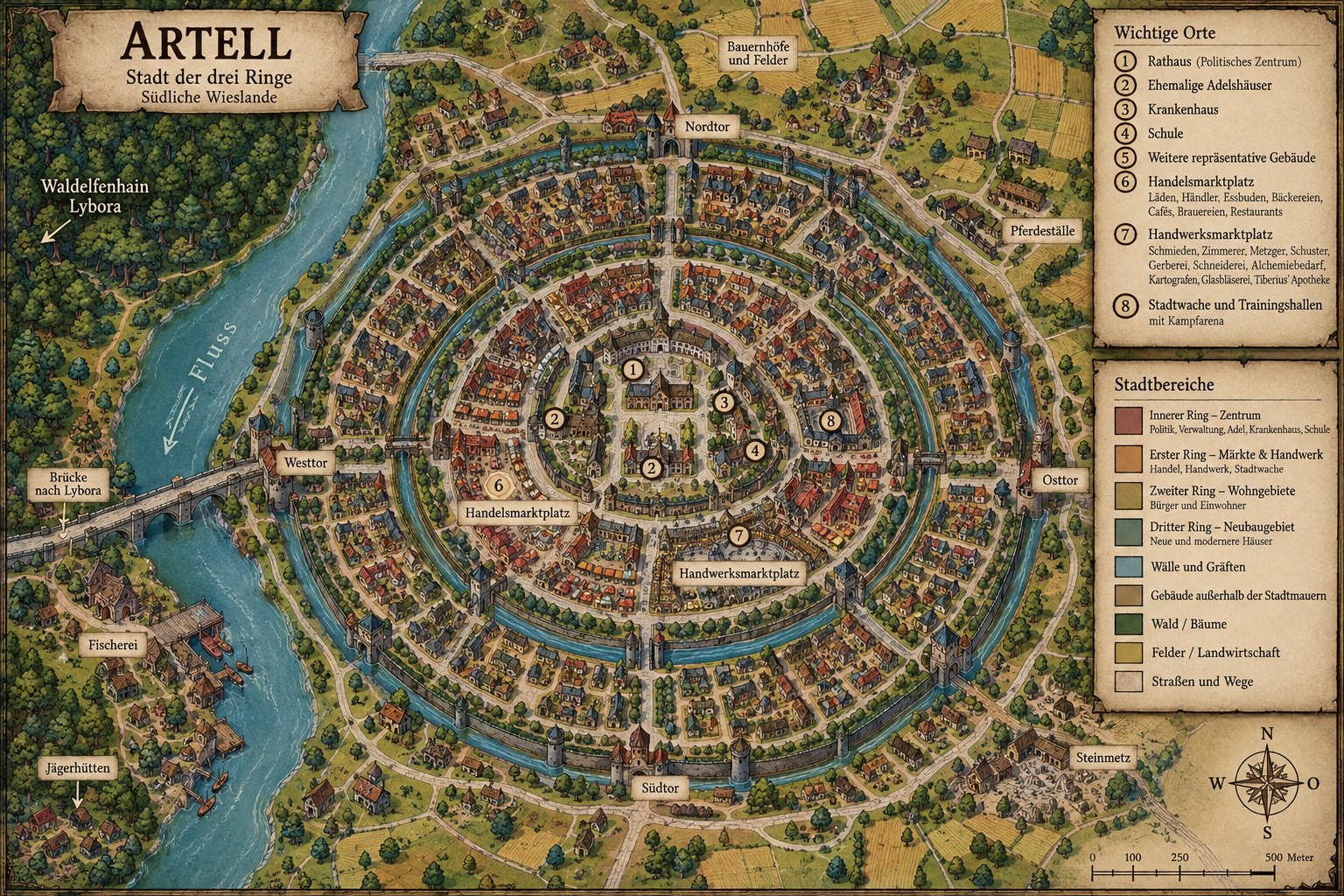 Stadtkarte von Artell mit den drei Ringen