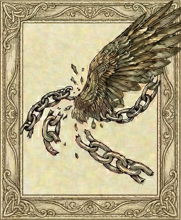 Emblem des Liberos: Ein Flügel zerreißt eine Kette.