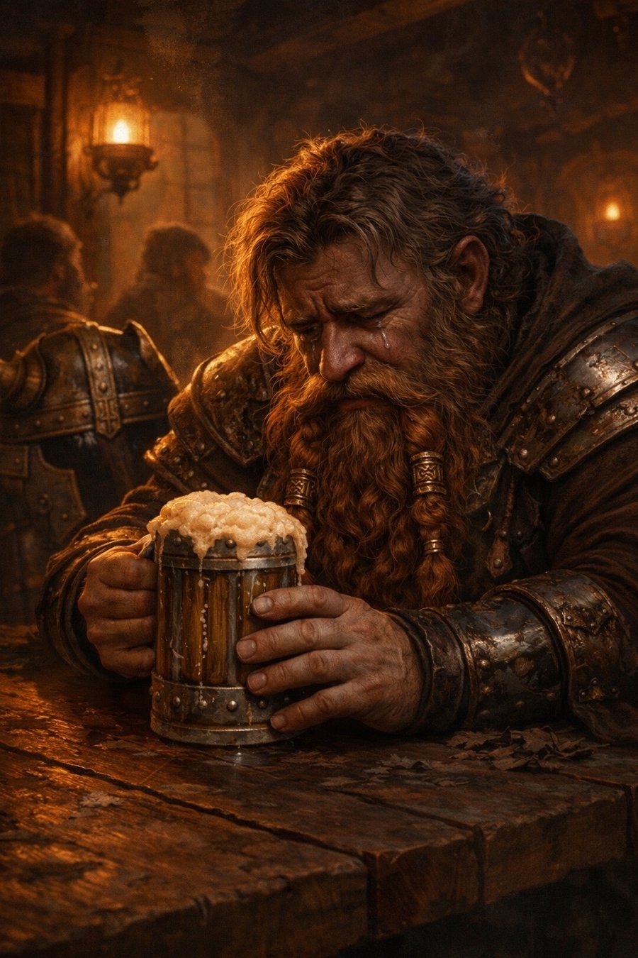 Edwin allein mit seinem alten Bierkrug in der Schenke