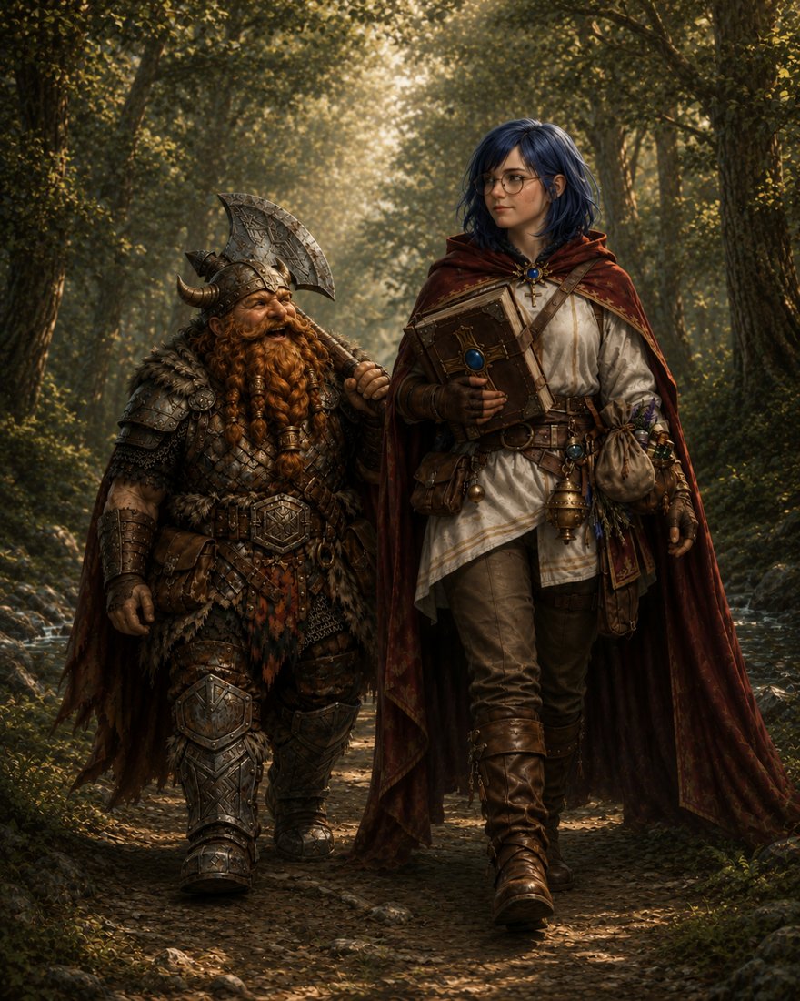 Edwin begleitet Jenna durch den Wald zum Tempel