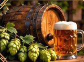 Bierfass und Hopfen